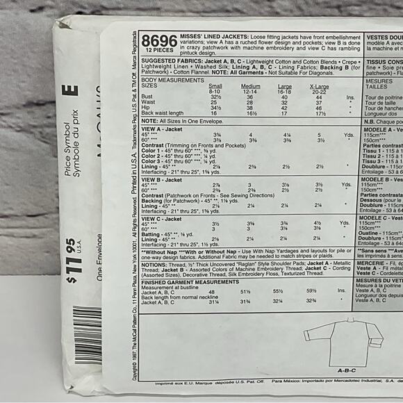 Vintage McCall's Sewing Pattern #8696 by Nancy Zieman Jacket Women's S-XL Uncut - Picture 3 of 4